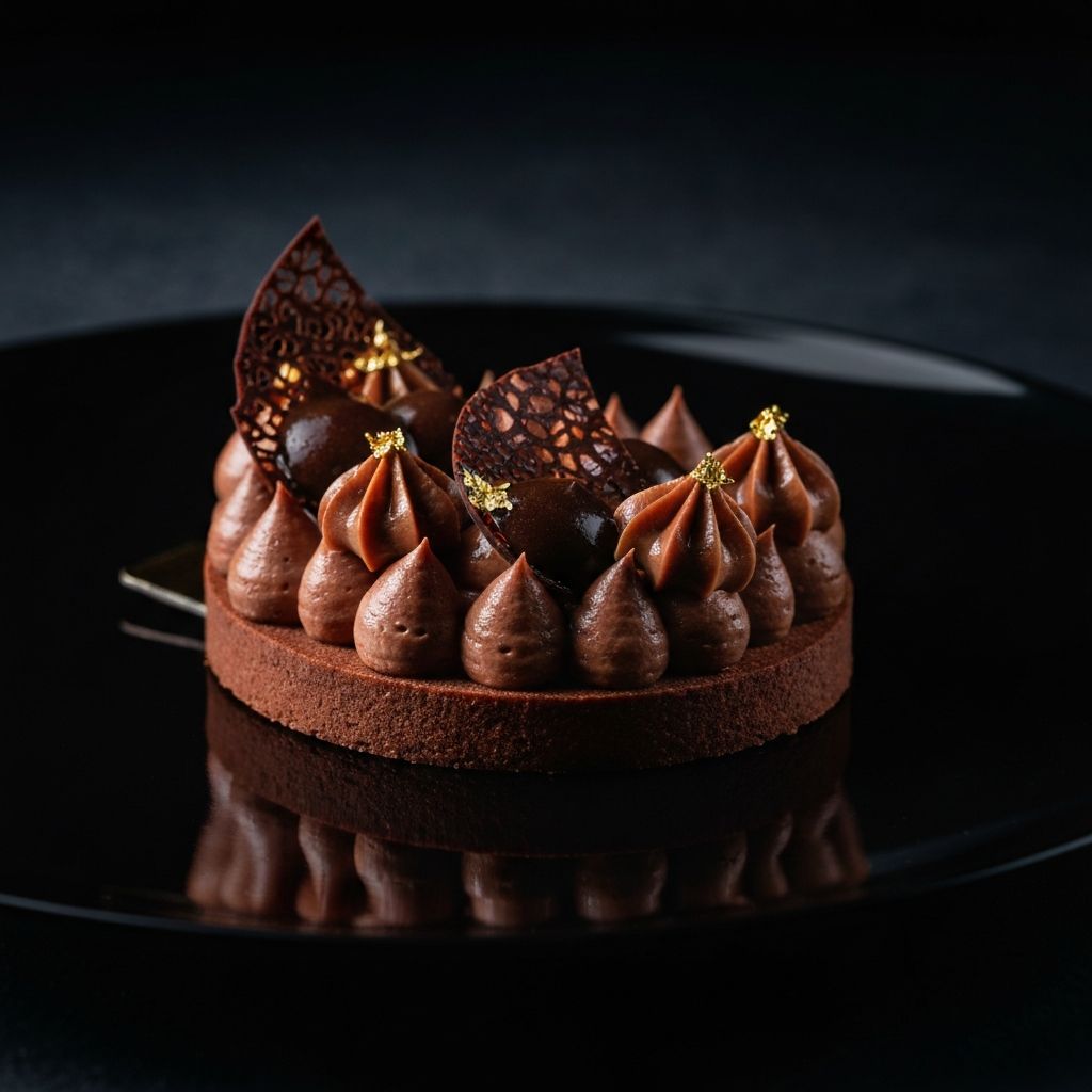 Fine Dining Food-Fotografie — editorial Gourmet-Gericht mit Gold-Elementen, Michelin-Qualität